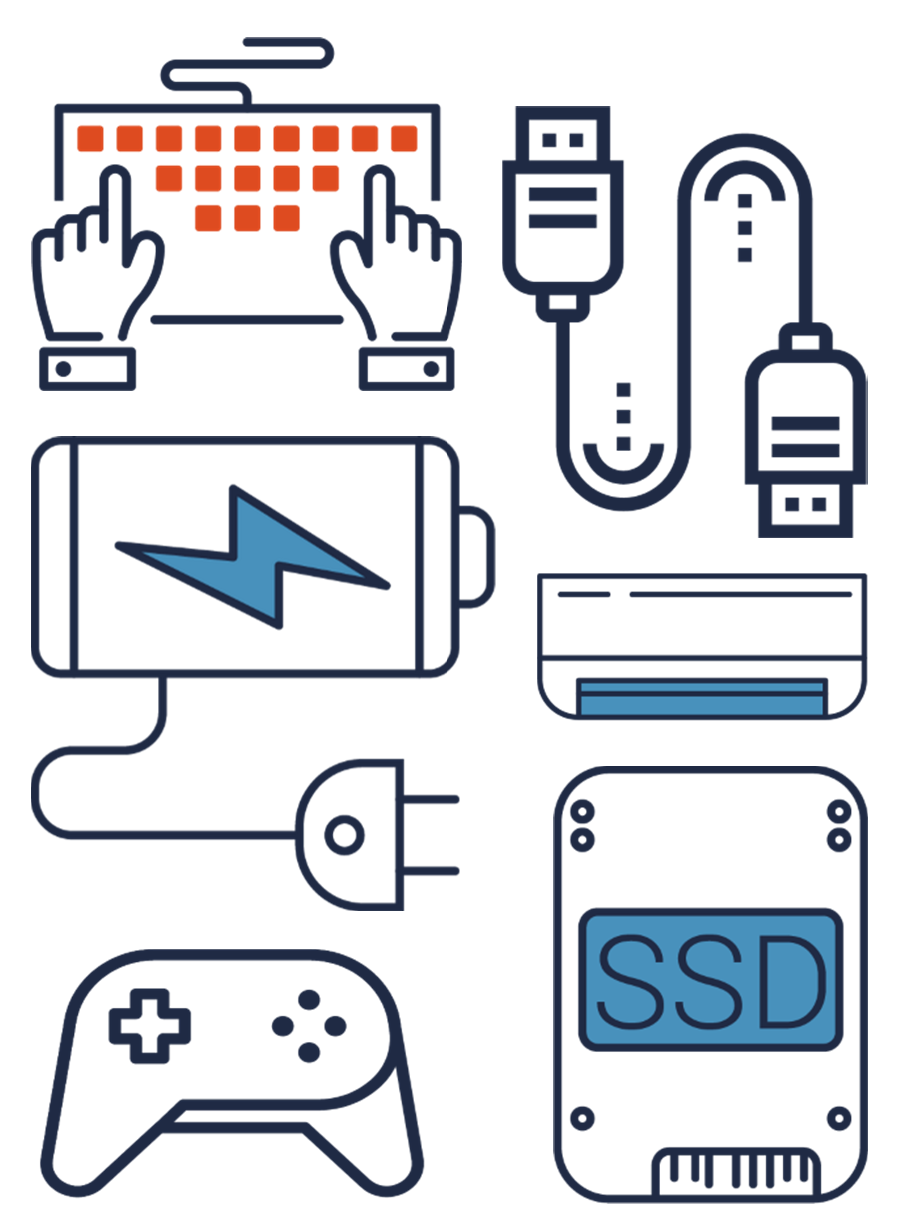 Icons representing a sample of peripheral devices.